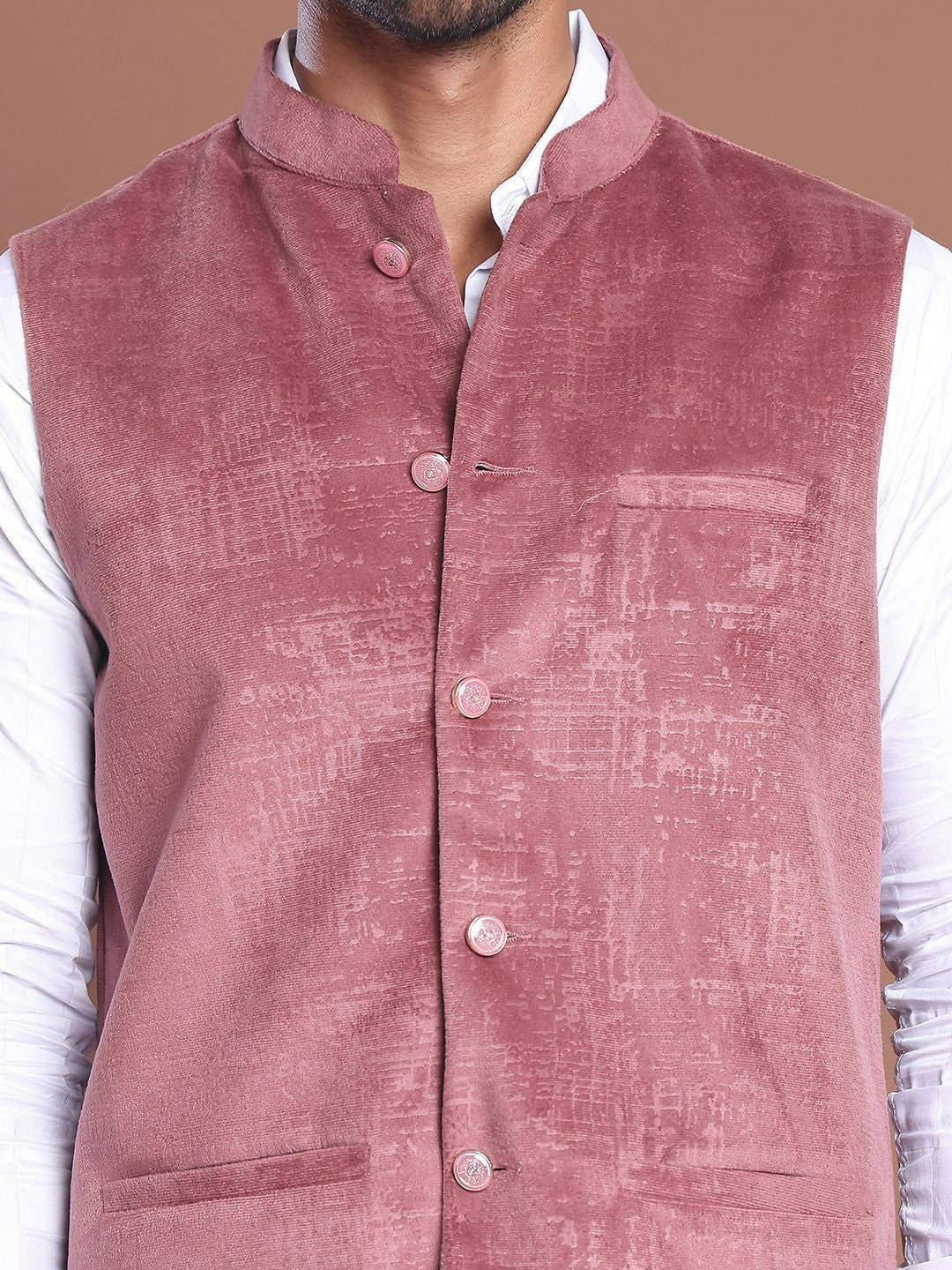 Men's Magenta Woven Design Nehru Jacket