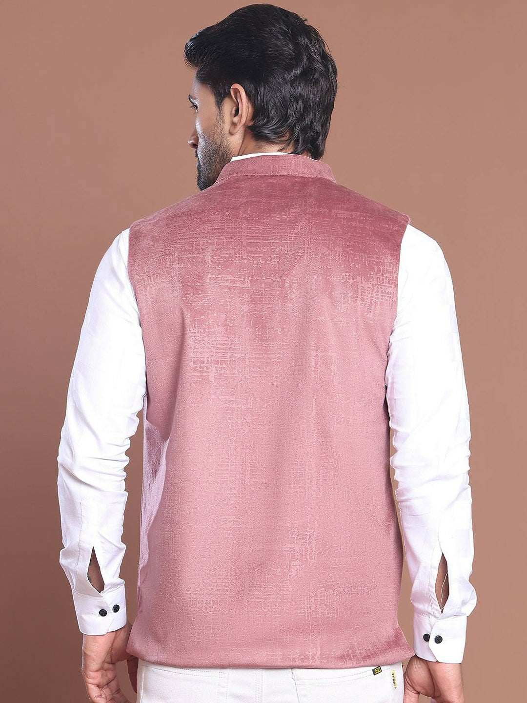 Men's Magenta Woven Design Nehru Jacket