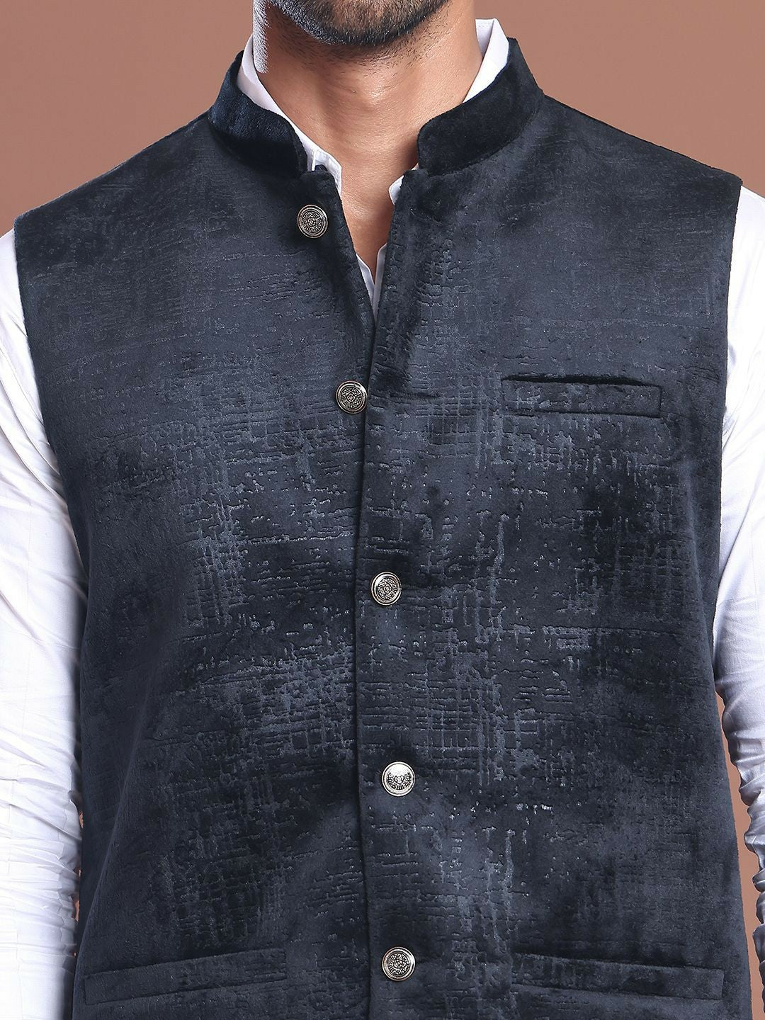 Men's Blue Printed Woven Nehru Jacket