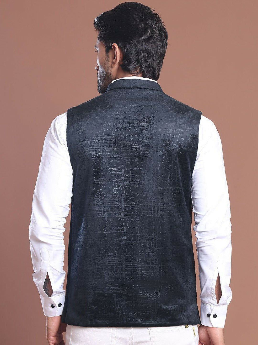 Men's Blue Printed Woven Nehru Jacket
