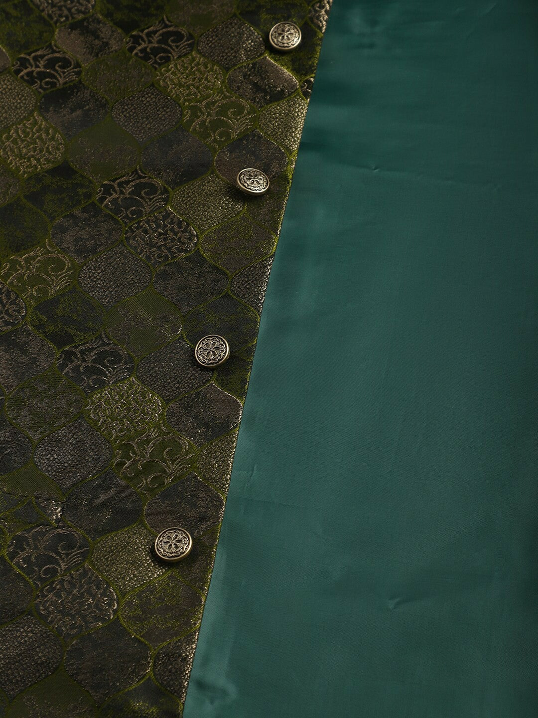 Men's Olive Green Woven Design Nehru Jacket