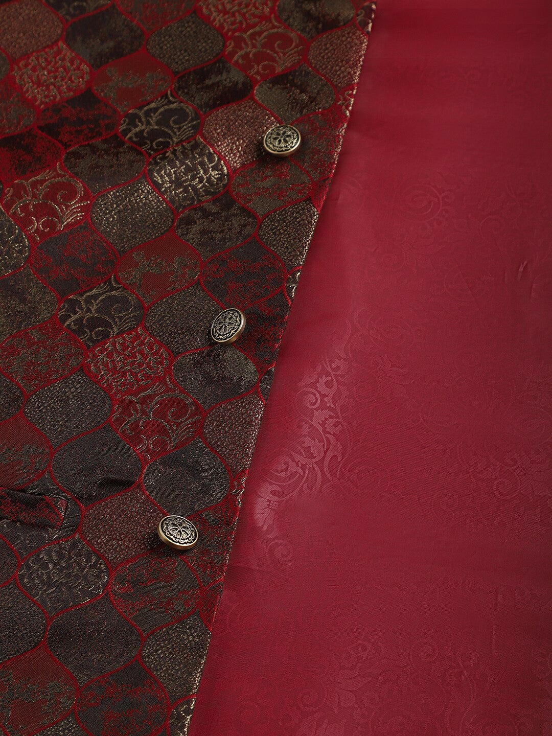 Men's Maroon Woven Design Nehru Jacket