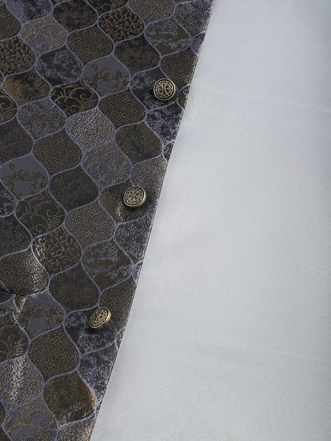 Men's Grey Woven Design Nehru Jacket