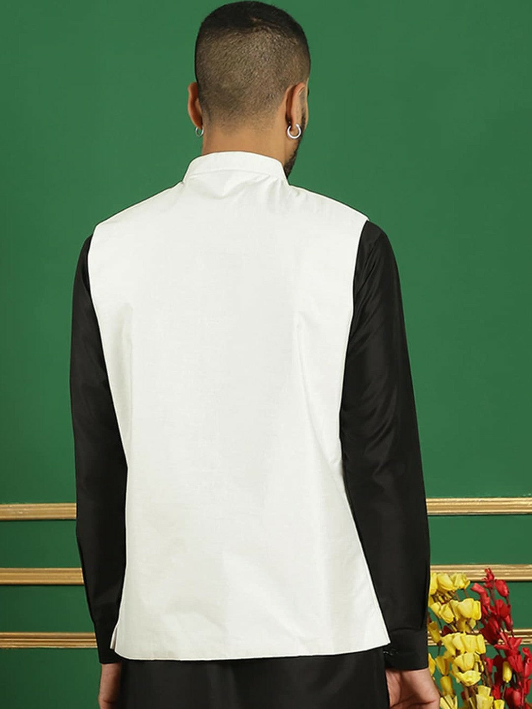 Men's White Embroidered Nehru Jacket