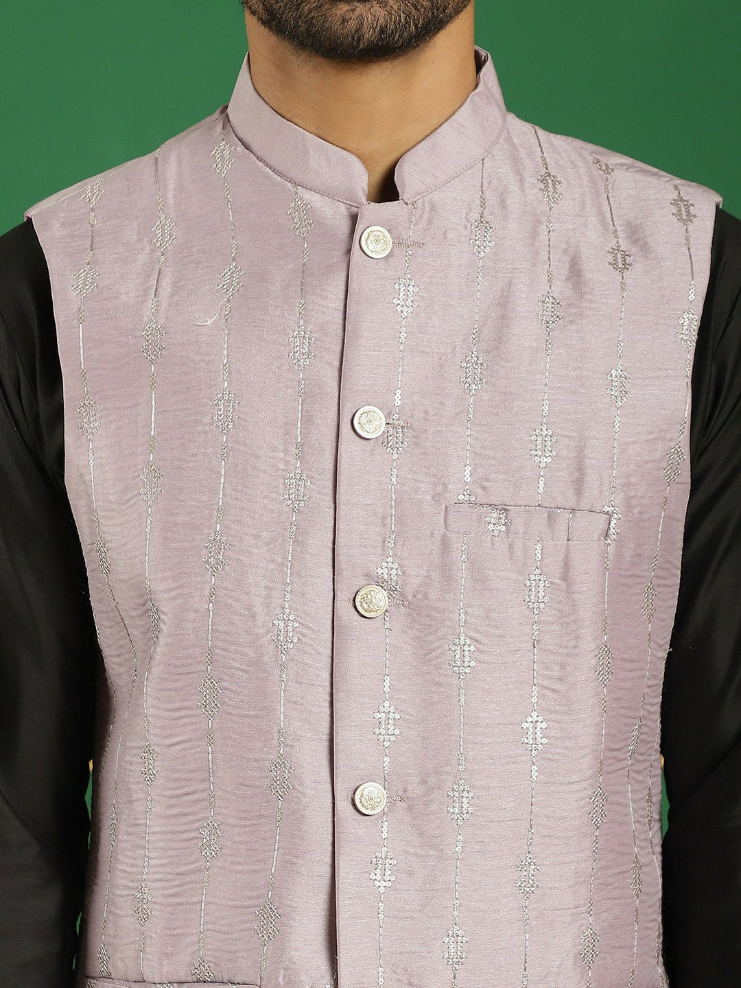 Men's Purple Embroidered Nehru Jacket with Sequins