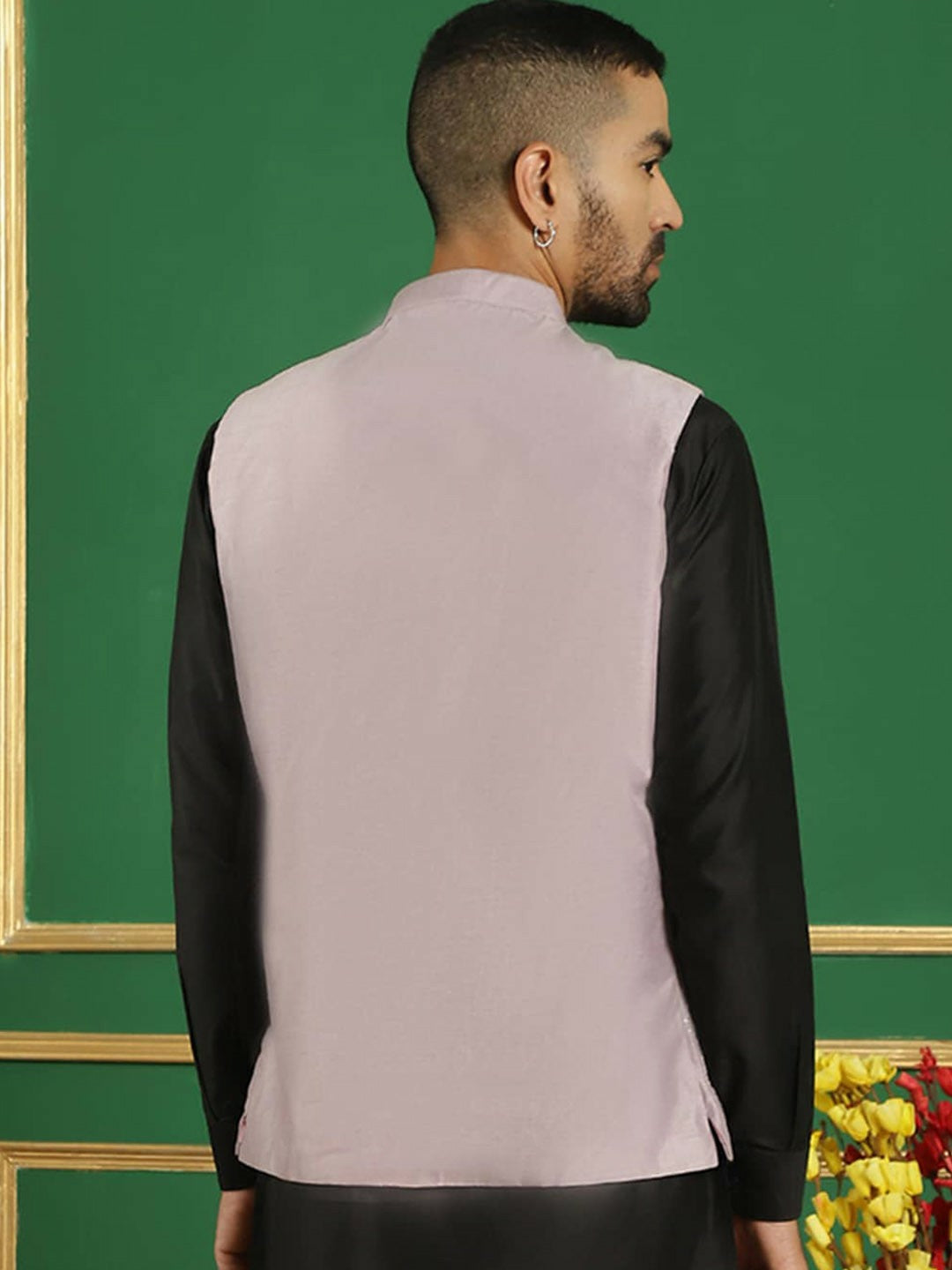 Men's Purple Embroidered Nehru Jacket with Sequins
