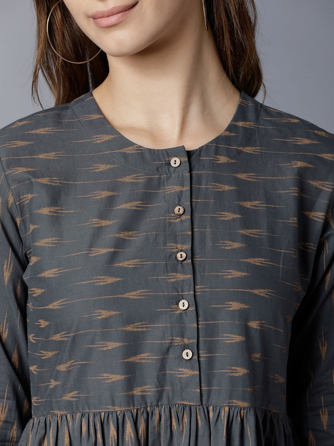 Buy Grey Printed Woven Fit & Flare Ethnic Dress Online | Indiaista