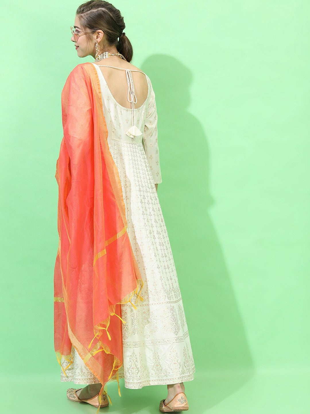 Buy Beige Ethnic Motif Print A-Line Maxi Dress | Indiaista