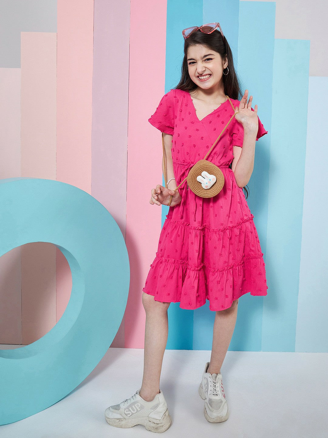 Magenta Tiered Fit & Flare Dress Elegant V-Neck Georgette | Indiaista Indiaista.com Magenta Tiered Fit & Flare Dress Elegant V-Neck Georgette | Indiaista Indiaista.com