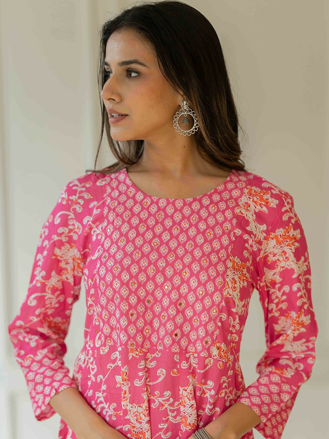 Buy Women’s Floral Printed Cotton Fit & Flare Midi Ethnic Dress Online – Indiaista