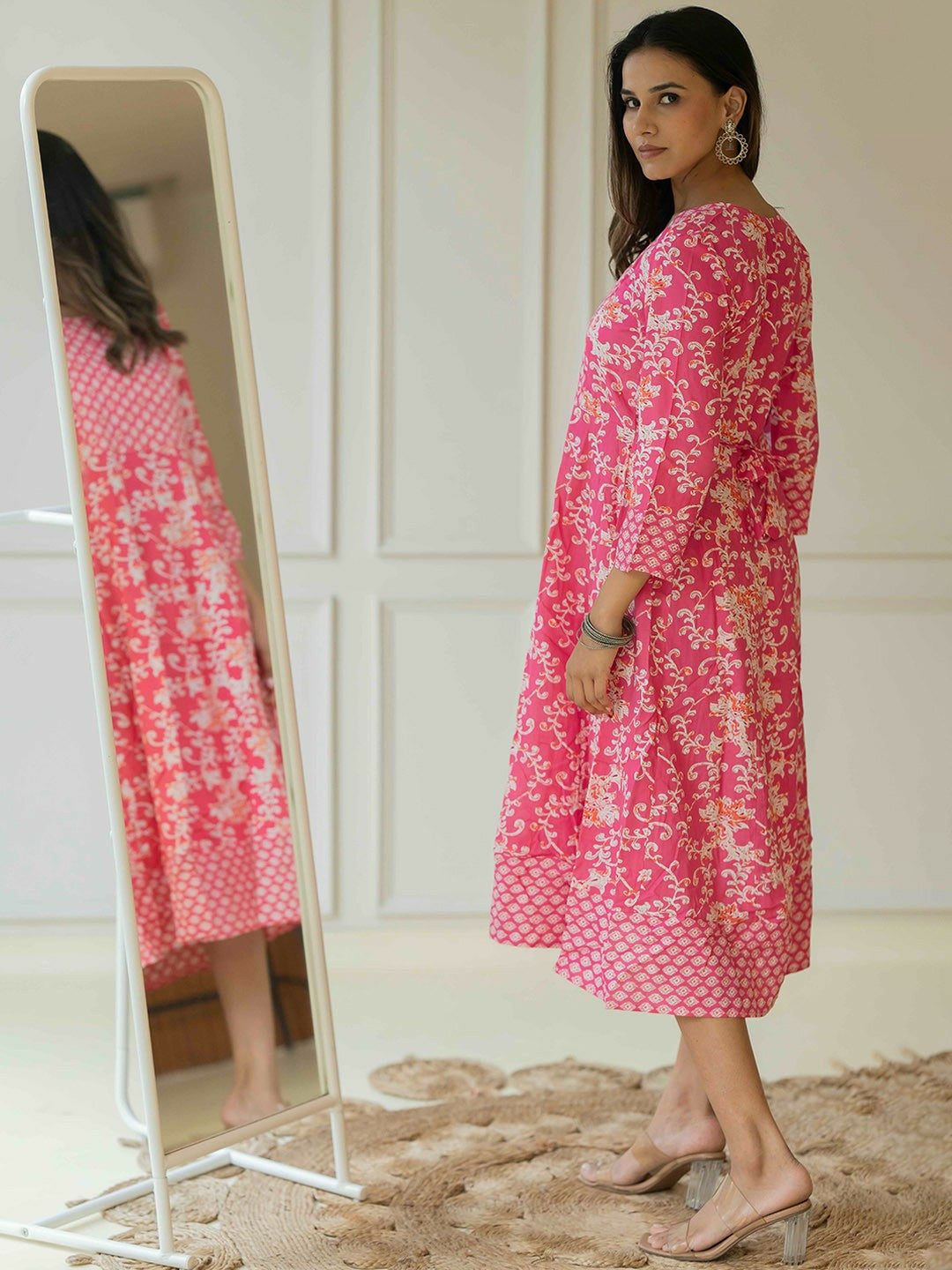 Buy Women’s Floral Printed Cotton Fit & Flare Midi Ethnic Dress Online – Indiaista