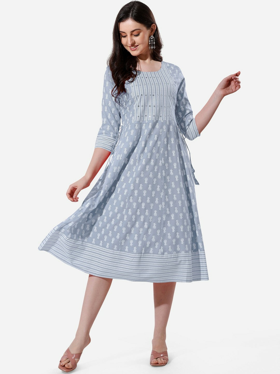 fit and flare ethnic dress Printed Pure Cotton Fit & Flare Ethnic Dress Rain & Rainbow