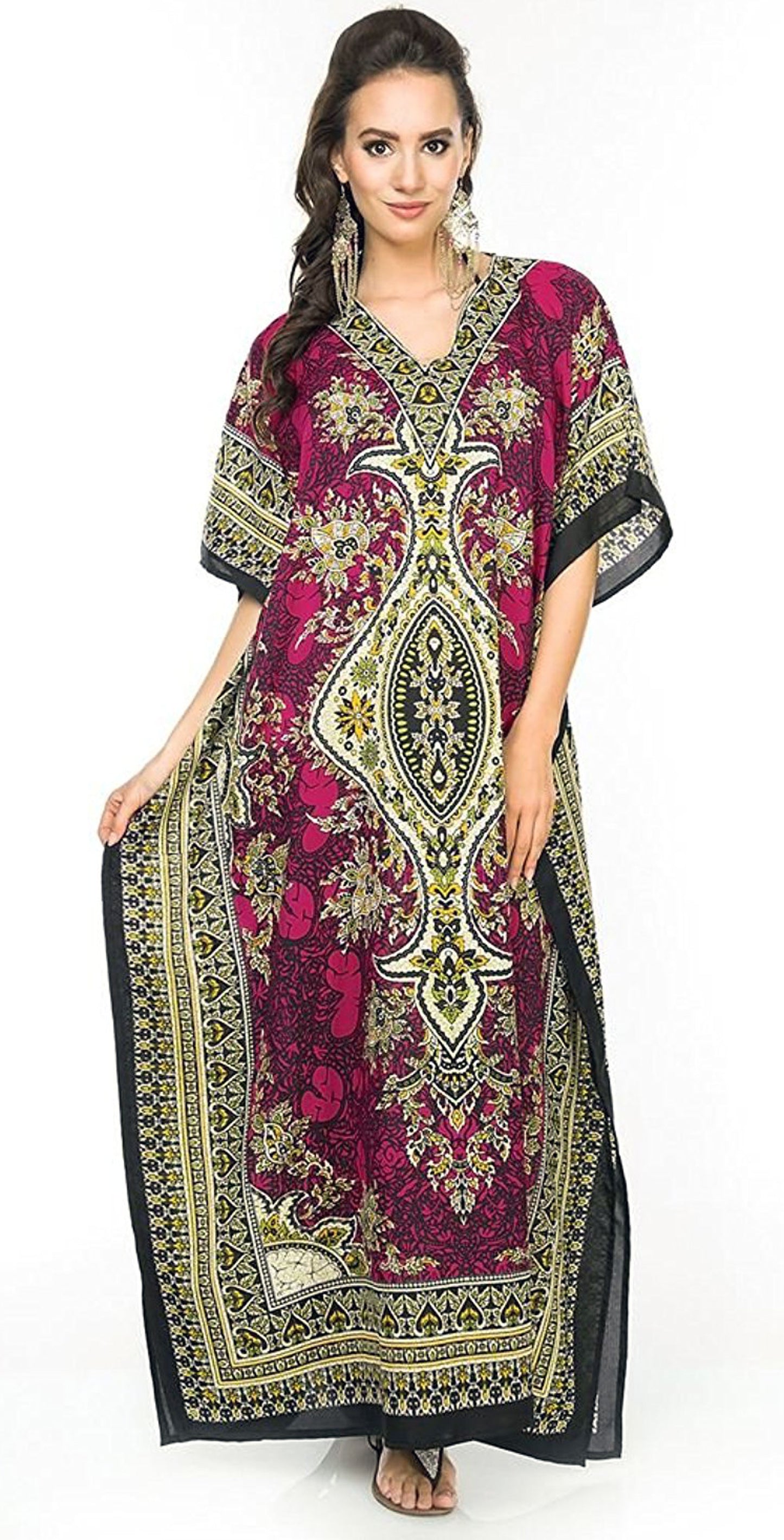 Women's Boho Maxi Kaftan Dress – Long Mumu Caftan Tunic, Plus Size Night Gown | Indiaista