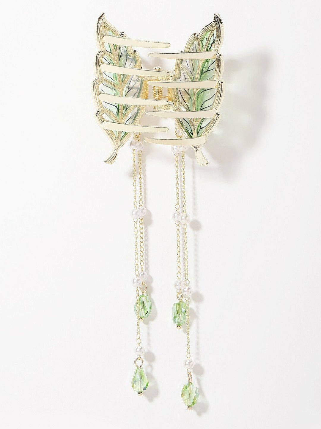 Buy Gold-Plated CZ-Stone Leaf Claw Clip – Elegant Hair Accessory | Indiaista