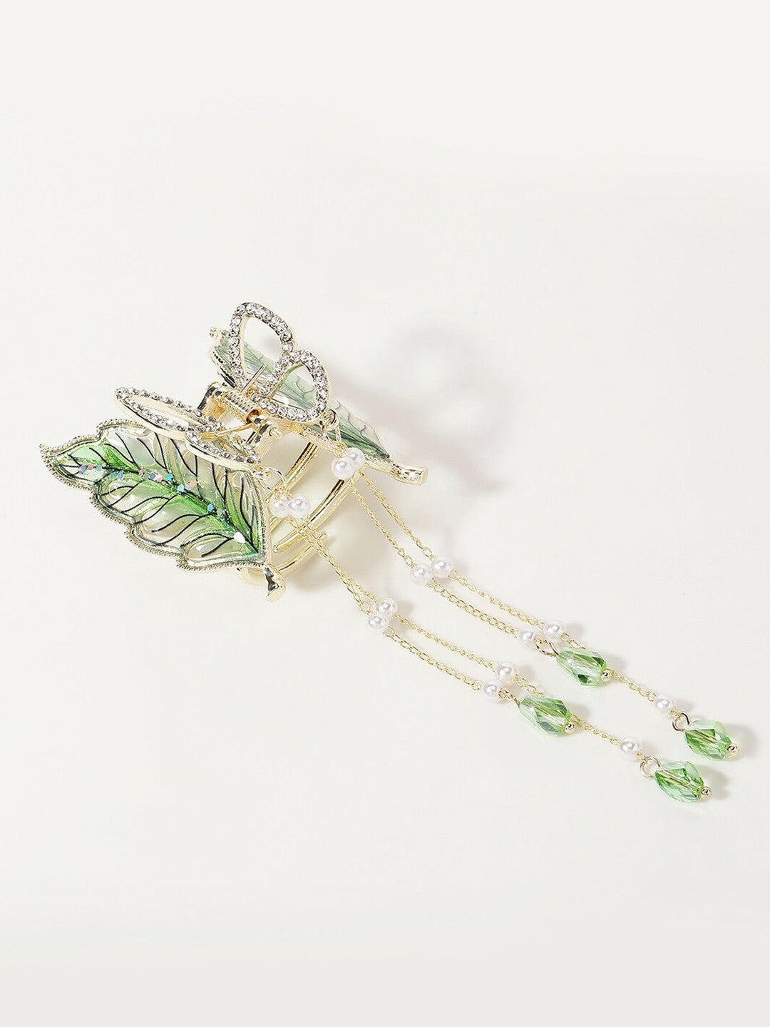 Buy Gold-Plated CZ-Stone Leaf Claw Clip – Elegant Hair Accessory | Indiaista