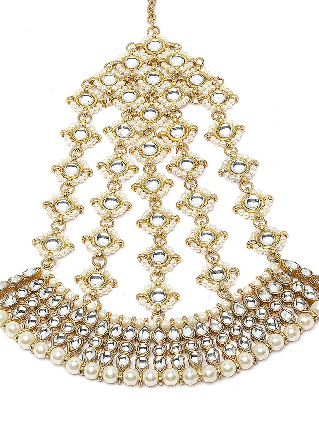 Gold-Toned & White Embellished Women’s Head Chain – Elegant Hair Accessory for Weddings & Festive Wear | Indiaista