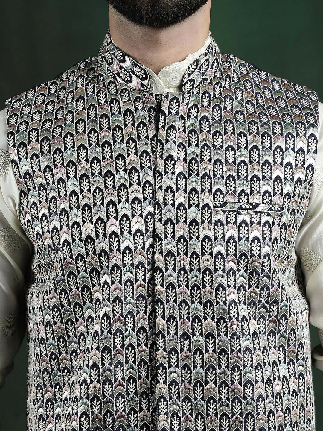 Men’s Embroidered Premium Silk Nehru Jacket – Traditional Elegance
