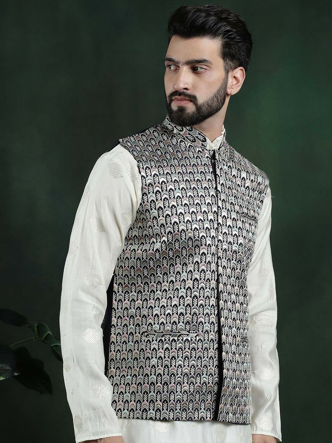 Men’s Embroidered Premium Silk Nehru Jacket – Traditional Elegance