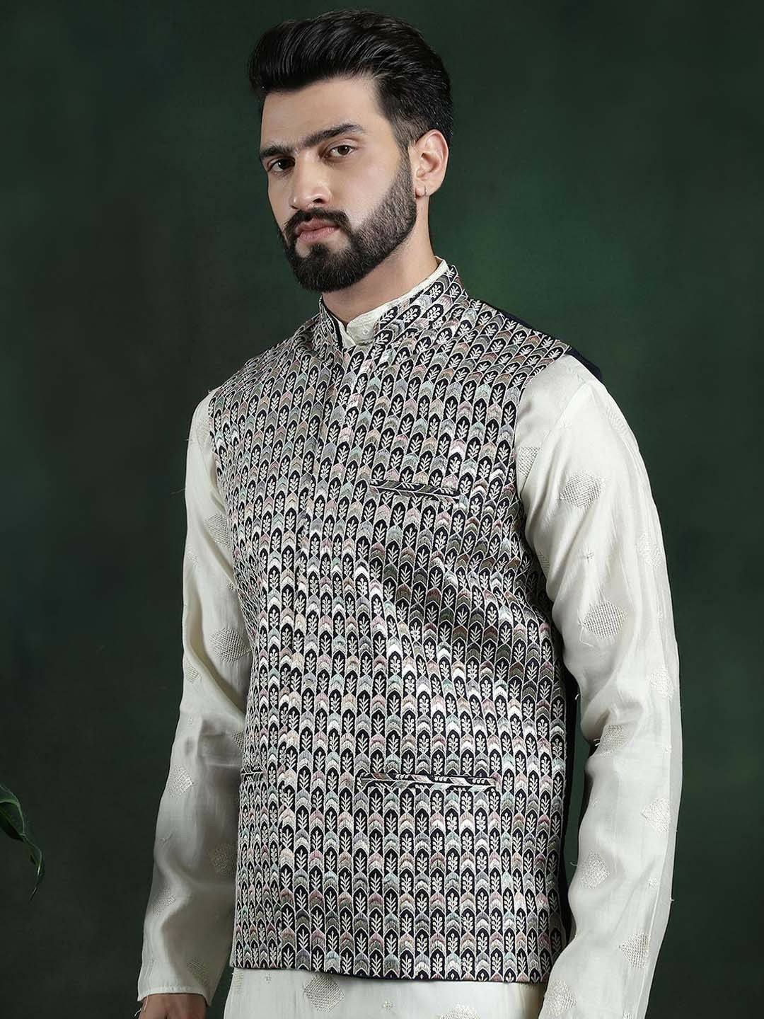 Men’s Embroidered Premium Silk Nehru Jacket – Traditional Elegance