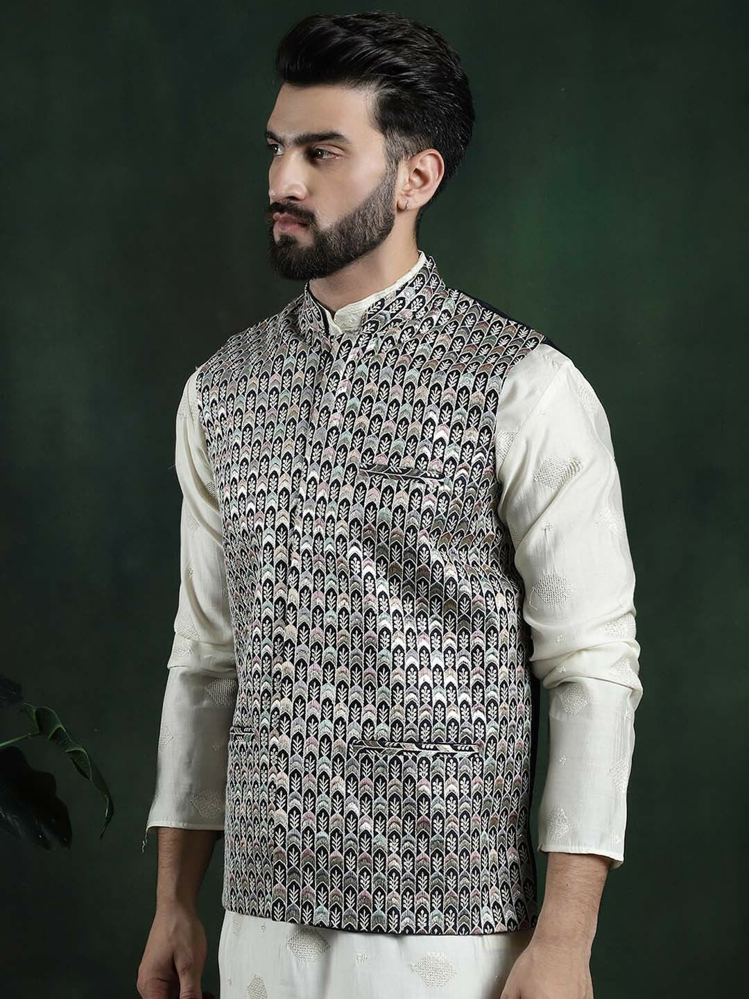Men’s Embroidered Premium Silk Nehru Jacket – Traditional Elegance