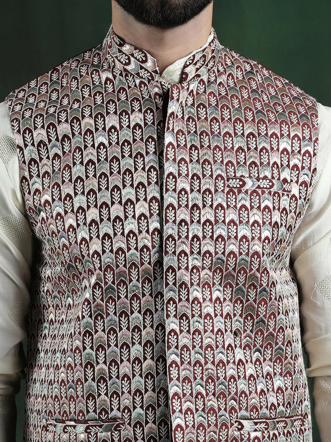 Men’s Geometric Woven Nehru Jacket – Contemporary Elegance