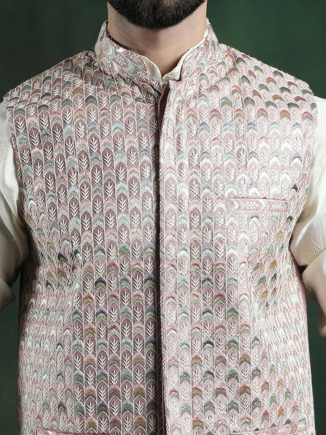 Men’s Geometric Printed Woven Nehru Jacket – Modern Ethnic Style