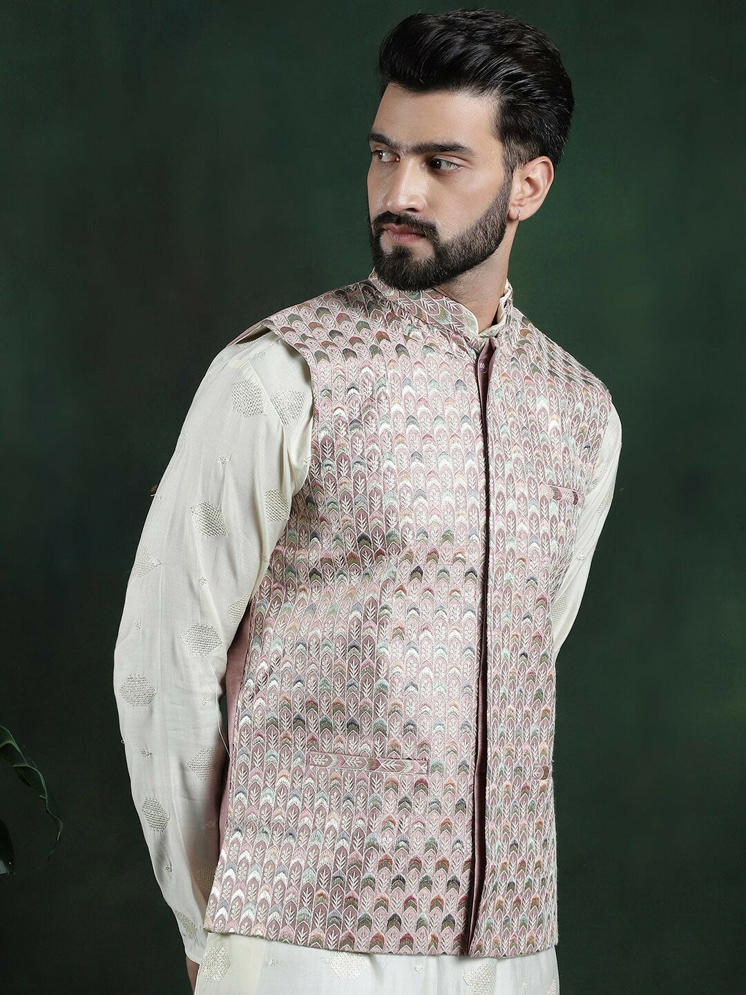 Men’s Geometric Printed Woven Nehru Jacket – Modern Ethnic Style