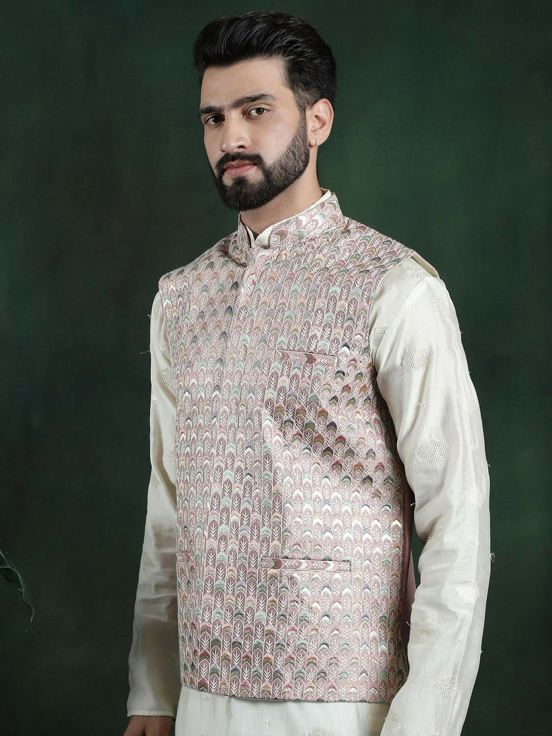 Men’s Geometric Printed Woven Nehru Jacket – Modern Ethnic Style