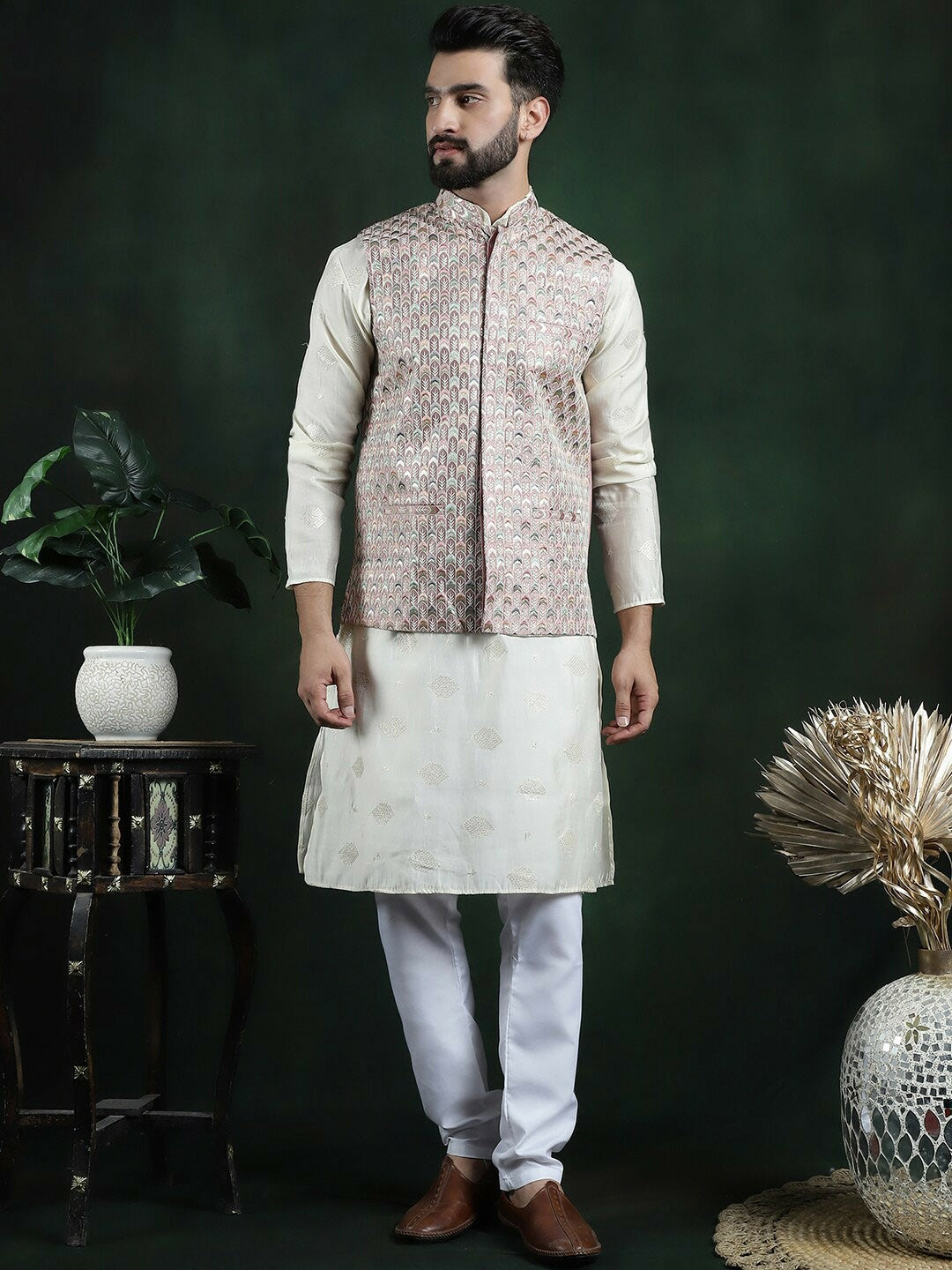 Men’s Geometric Printed Woven Nehru Jacket – Modern Ethnic Style