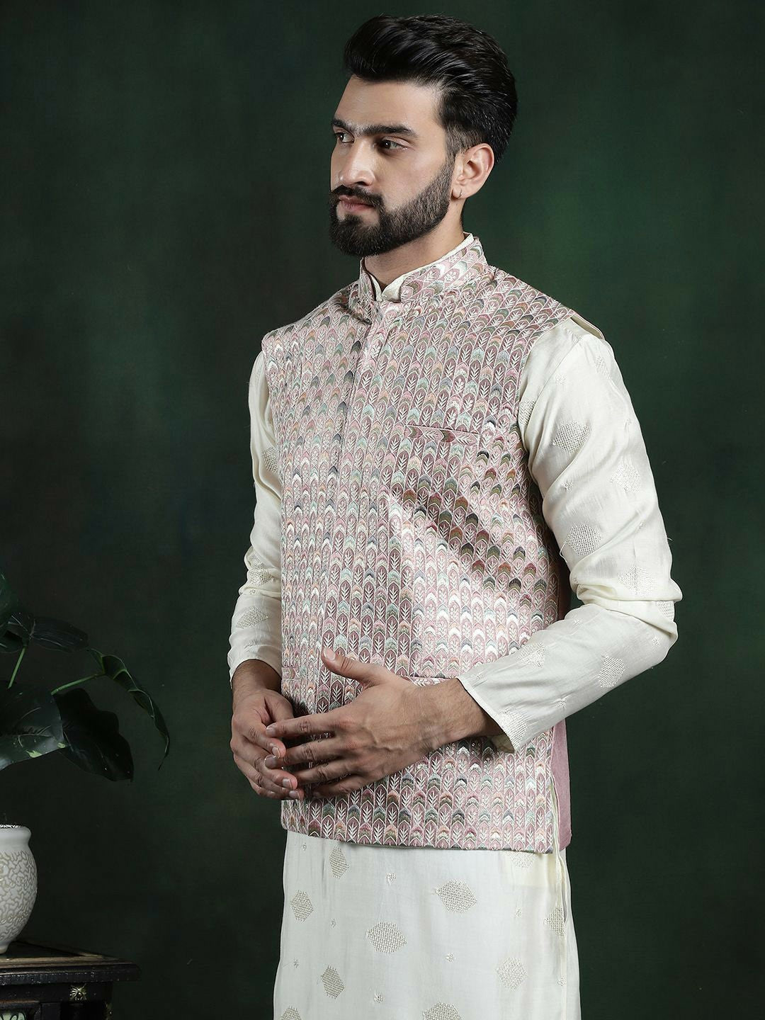 Men’s Geometric Printed Woven Nehru Jacket – Modern Ethnic Style