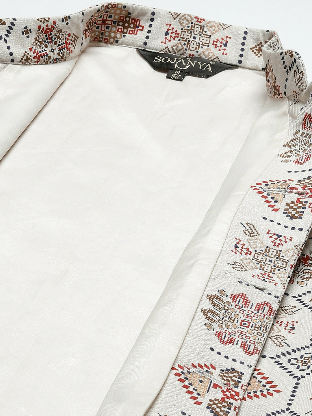 Men’s Off-White Printed Cotton Linen Nehru Jacket – Traditional Elegance