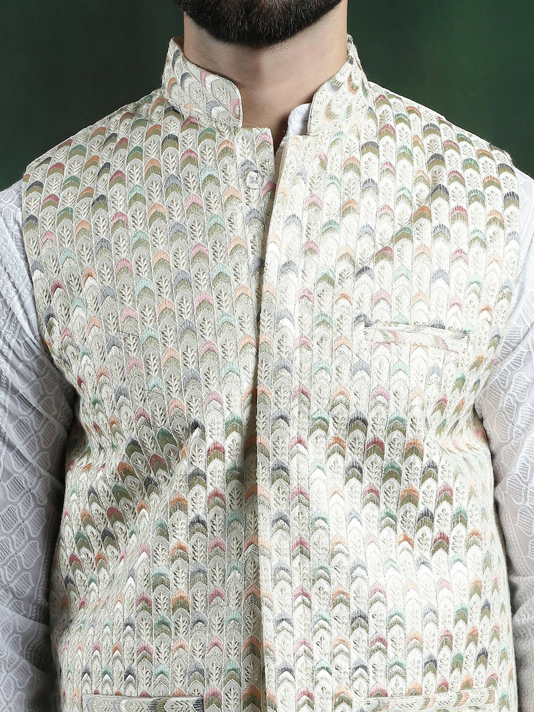 Men’s Embroidered Woven Nehru Jacket – Timeless Elegance