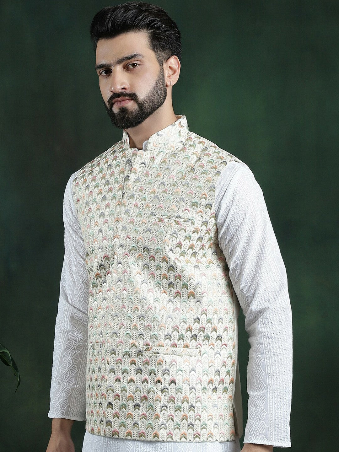 Men’s Embroidered Woven Nehru Jacket – Timeless Elegance