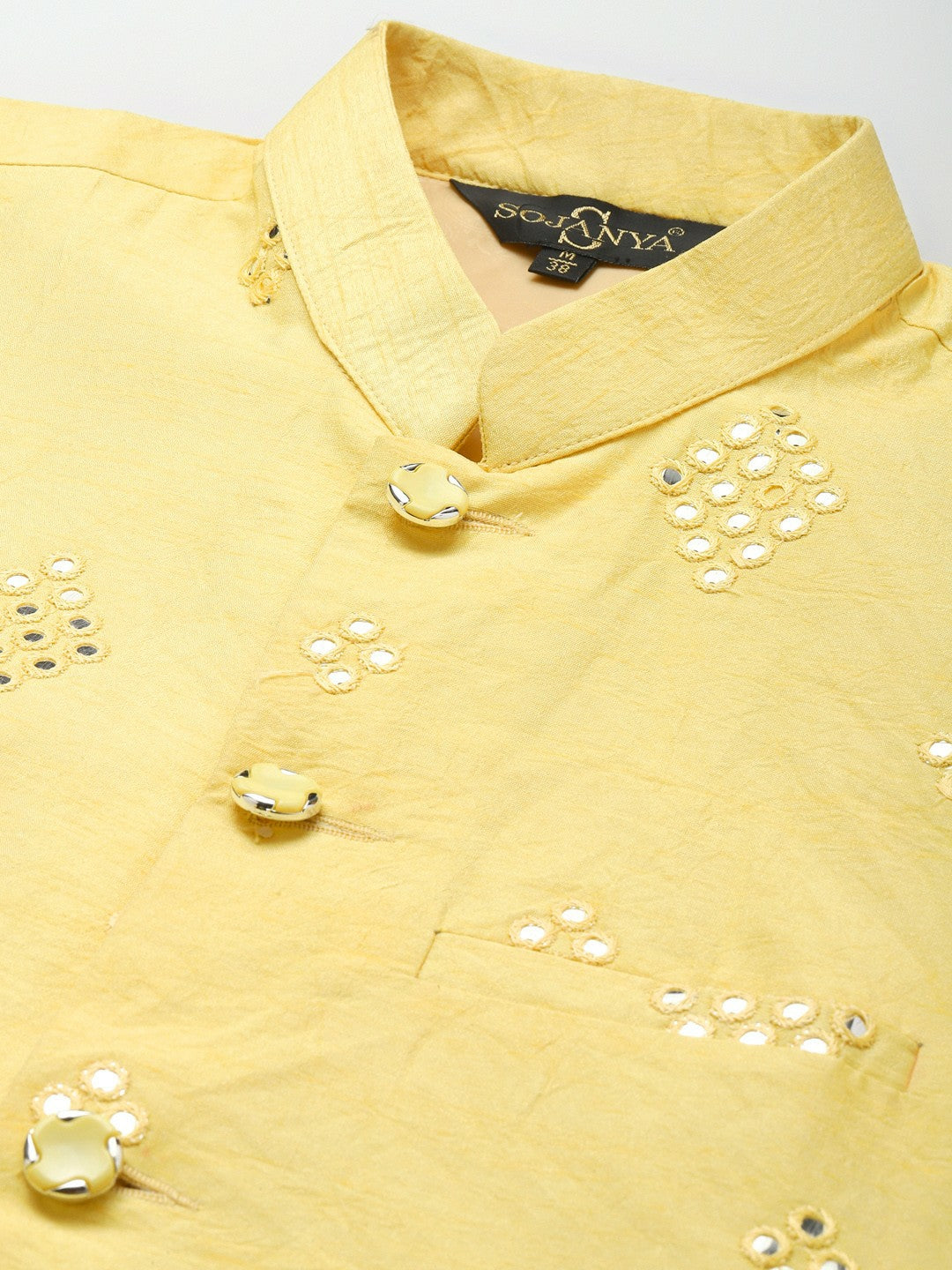 Men’s Yellow Mirror Work Nehru Jacket – Festive Elegance