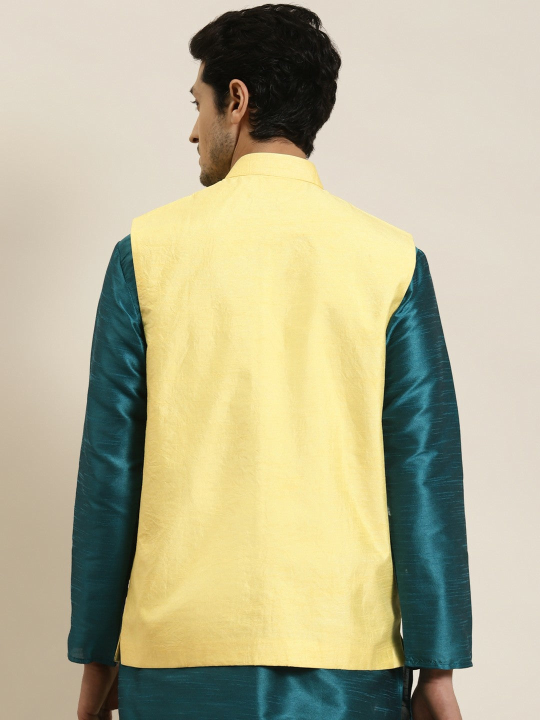 Men’s Yellow Mirror Work Nehru Jacket – Festive Elegance