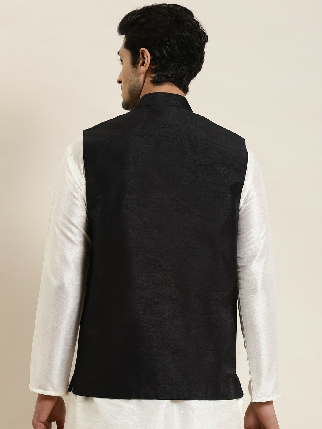Men’s Black Mirror Work Nehru Jacket – Festive Sophistication