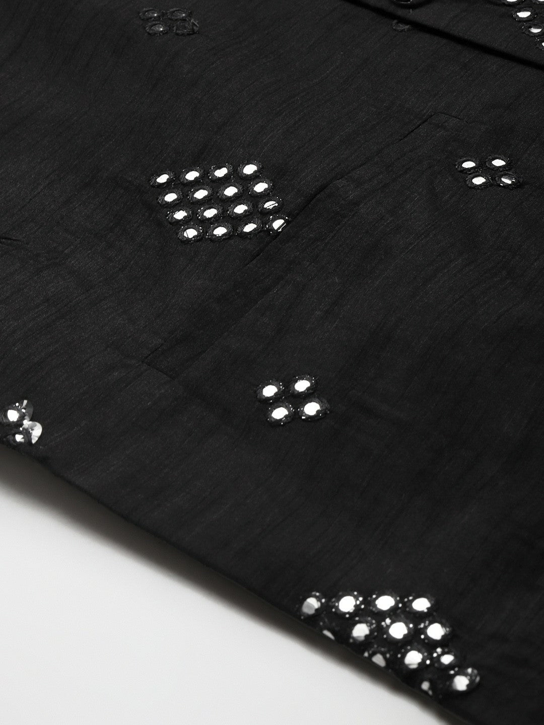 Men’s Black Mirror Work Nehru Jacket – Festive Sophistication