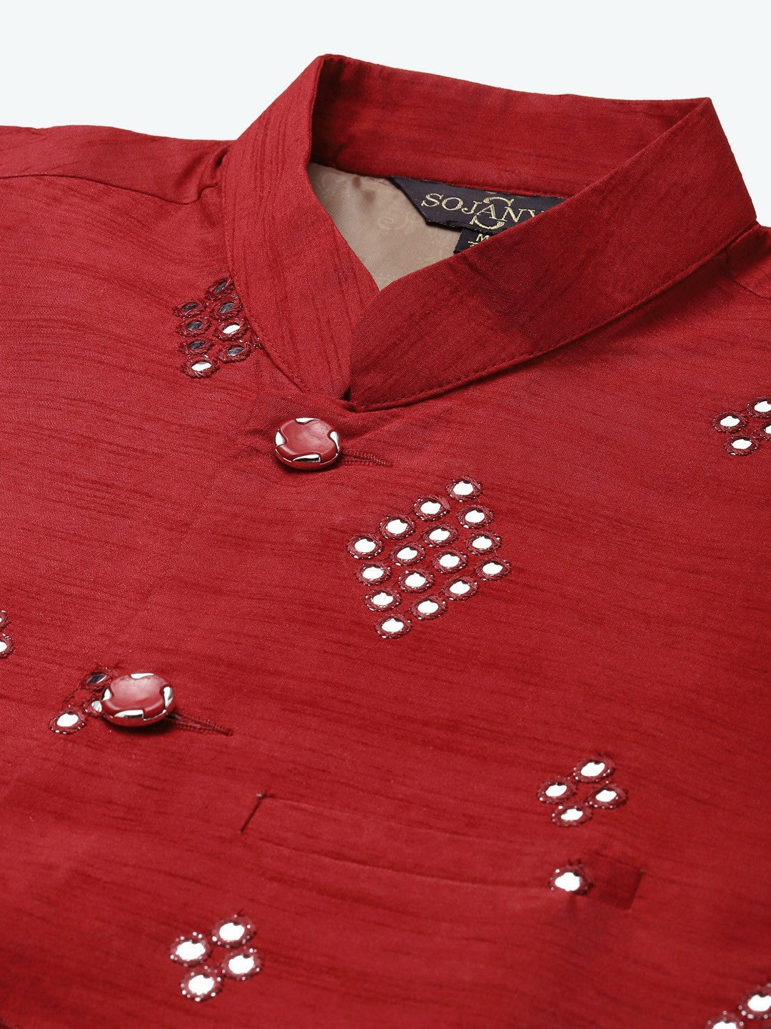 Men’s Maroon Mirror Work Nehru Jacket – Festive Elegance