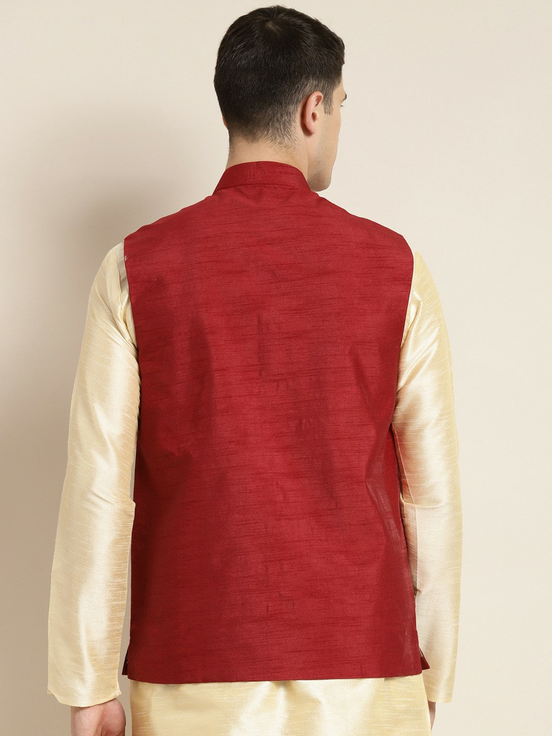 Men’s Maroon Mirror Work Nehru Jacket – Festive Elegance