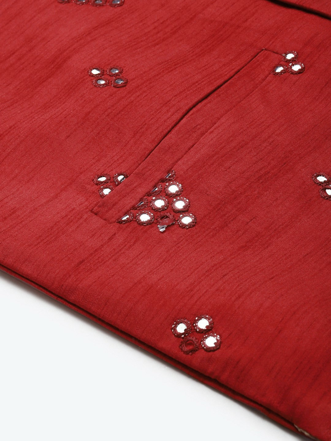 Men’s Maroon Mirror Work Nehru Jacket – Festive Elegance