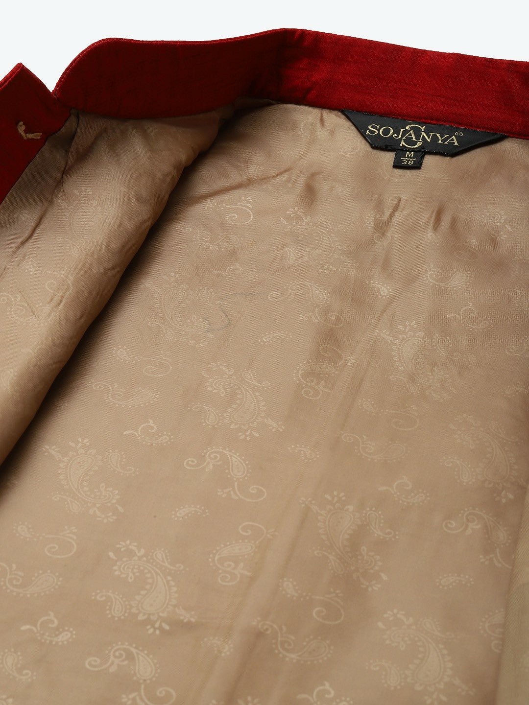 Men’s Maroon Mirror Work Nehru Jacket – Festive Elegance