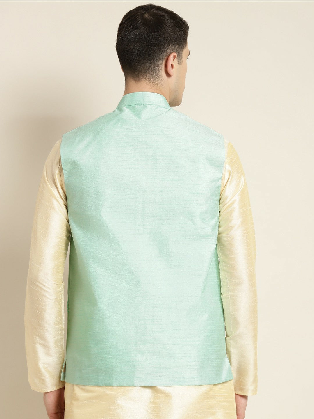 Men’s Sea Green Mirror Work Nehru Jacket – Festive Elegance