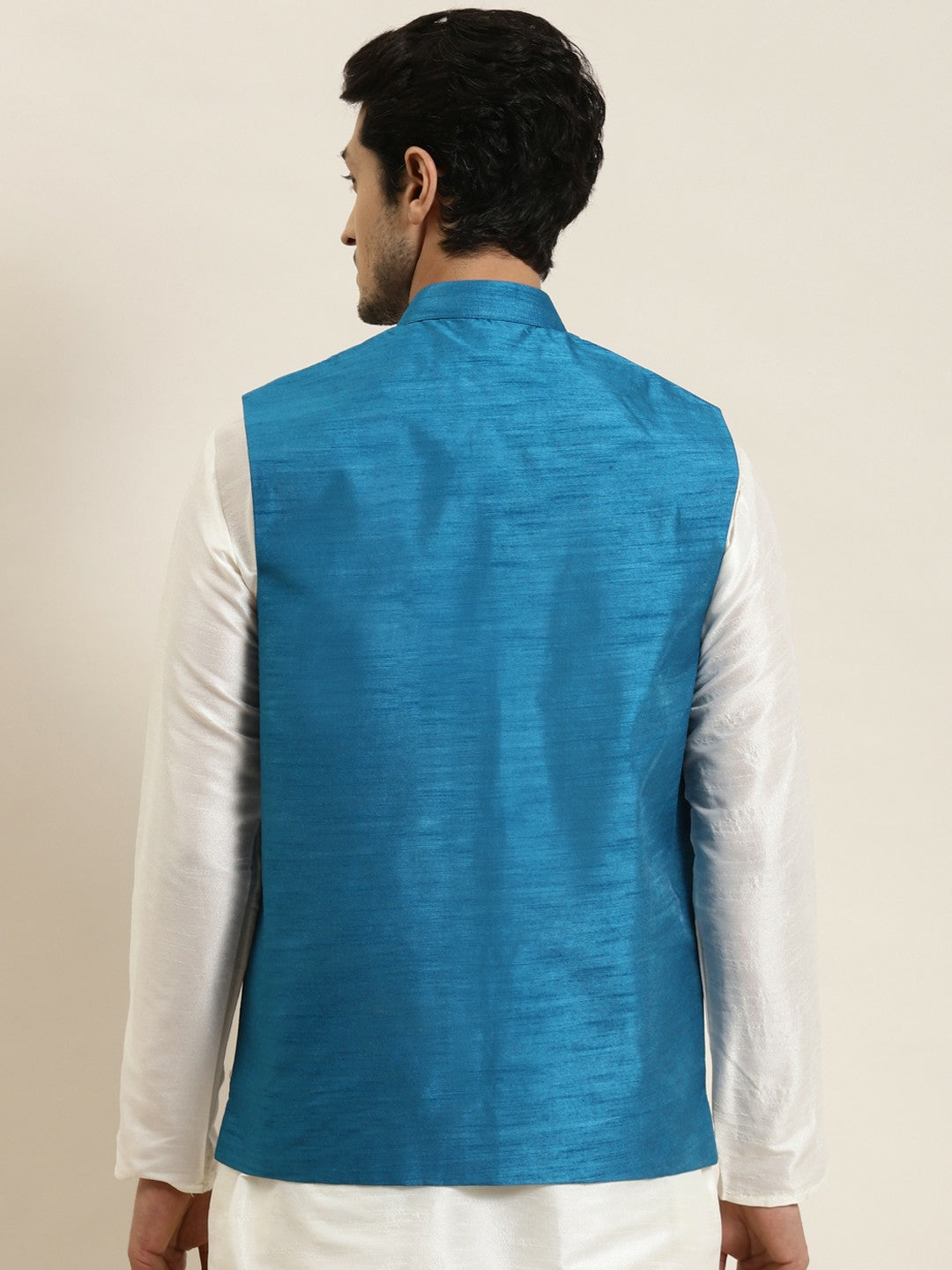 Men’s Blue Mirror Work Nehru Jacket – Festive Elegance