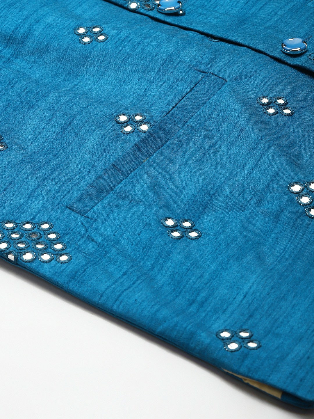 Men’s Blue Mirror Work Nehru Jacket – Festive Elegance