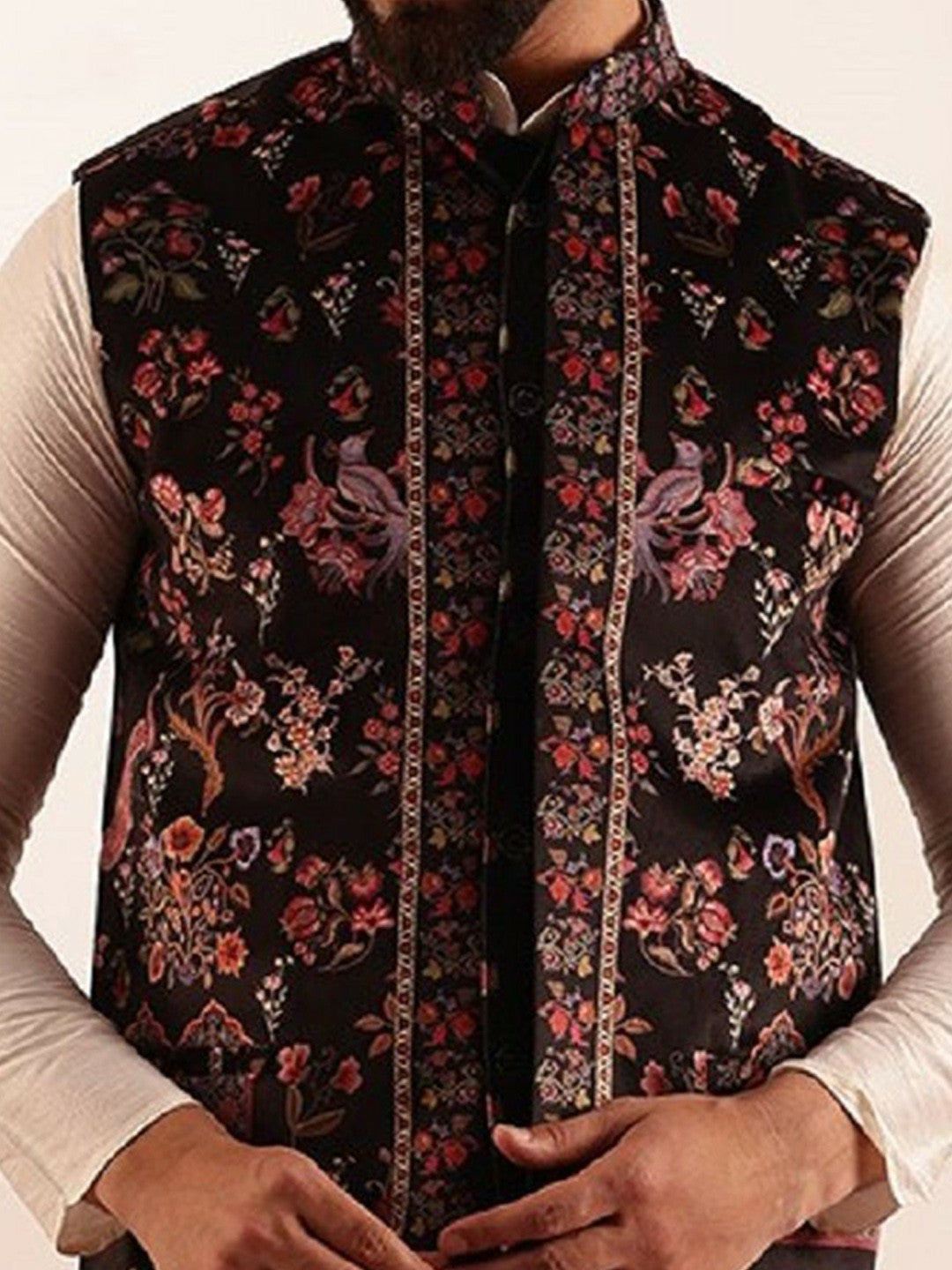 Men’s Black Paisley Printed Nehru Jacket – Traditional Elegance