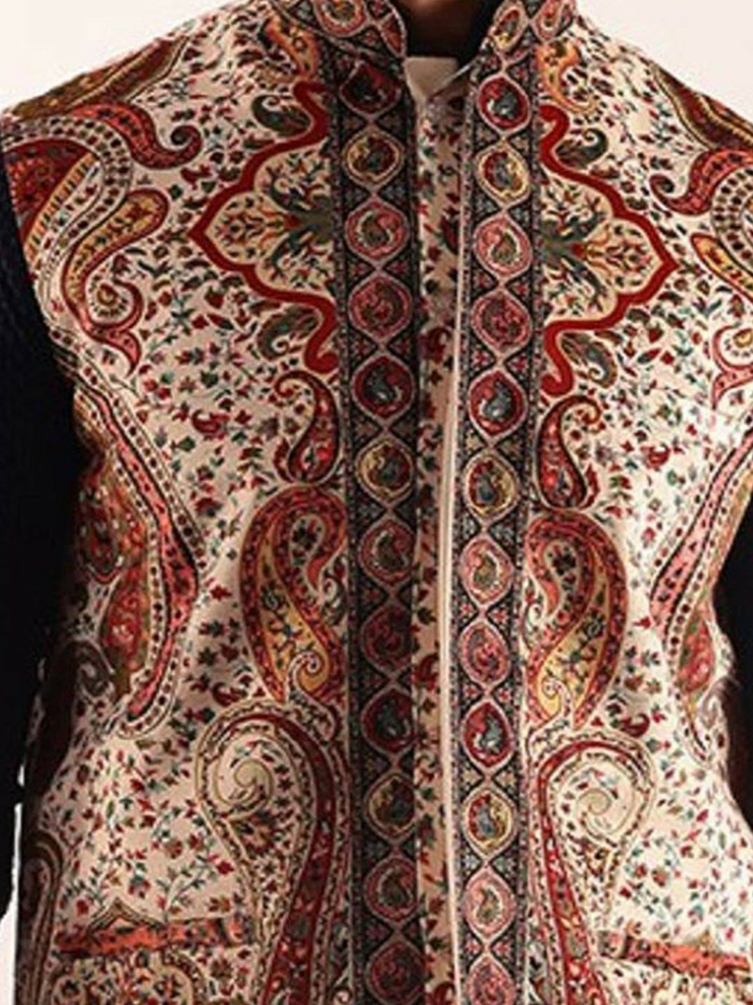 Men’s Cream Paisley Printed Nehru Jacket – Festive Elegance