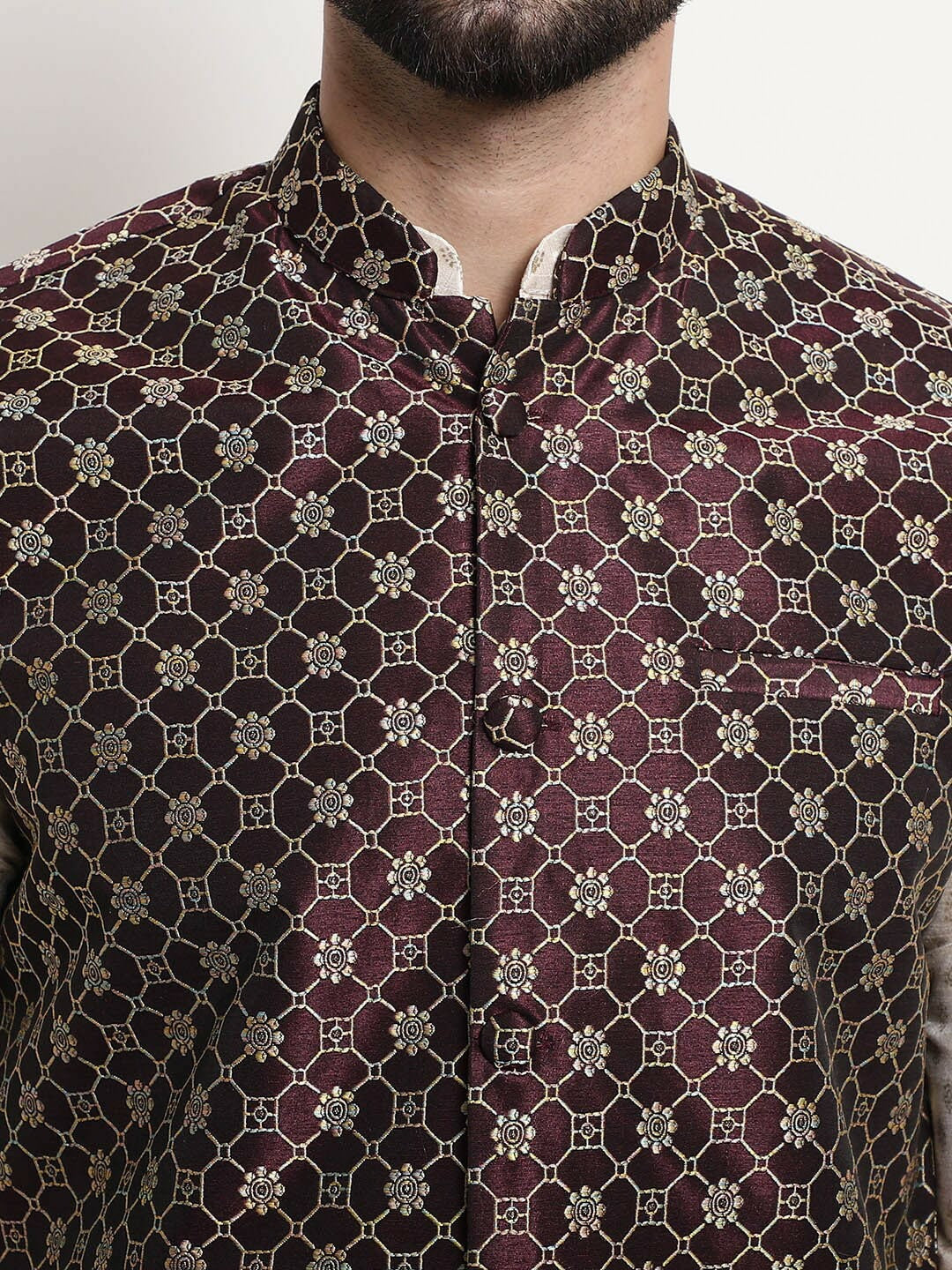 Men’s Purple Embroidered Mandarin Collar Nehru Jacket – Regal Festive Wear