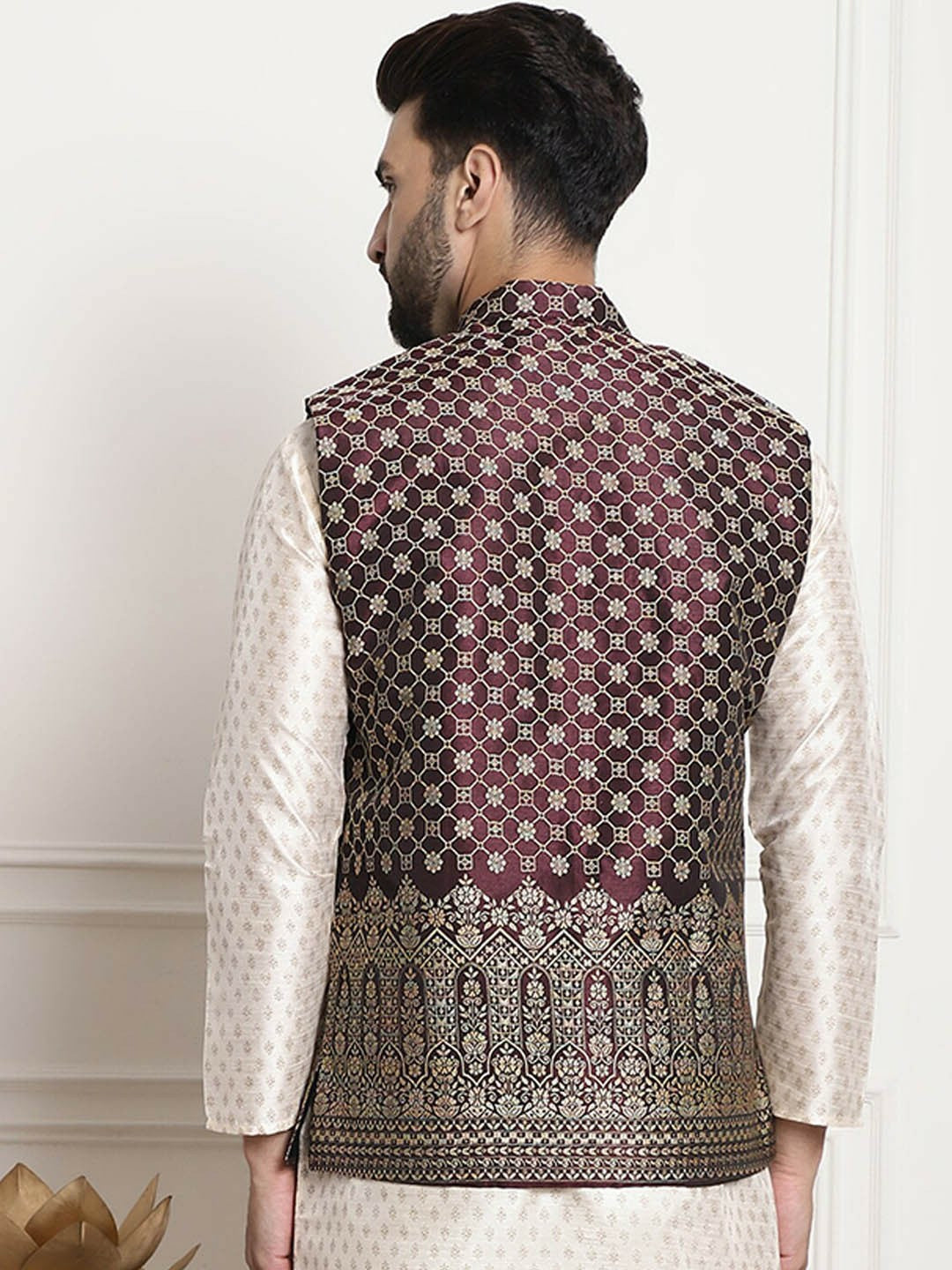 Men’s Purple Embroidered Mandarin Collar Nehru Jacket – Regal Festive Wear