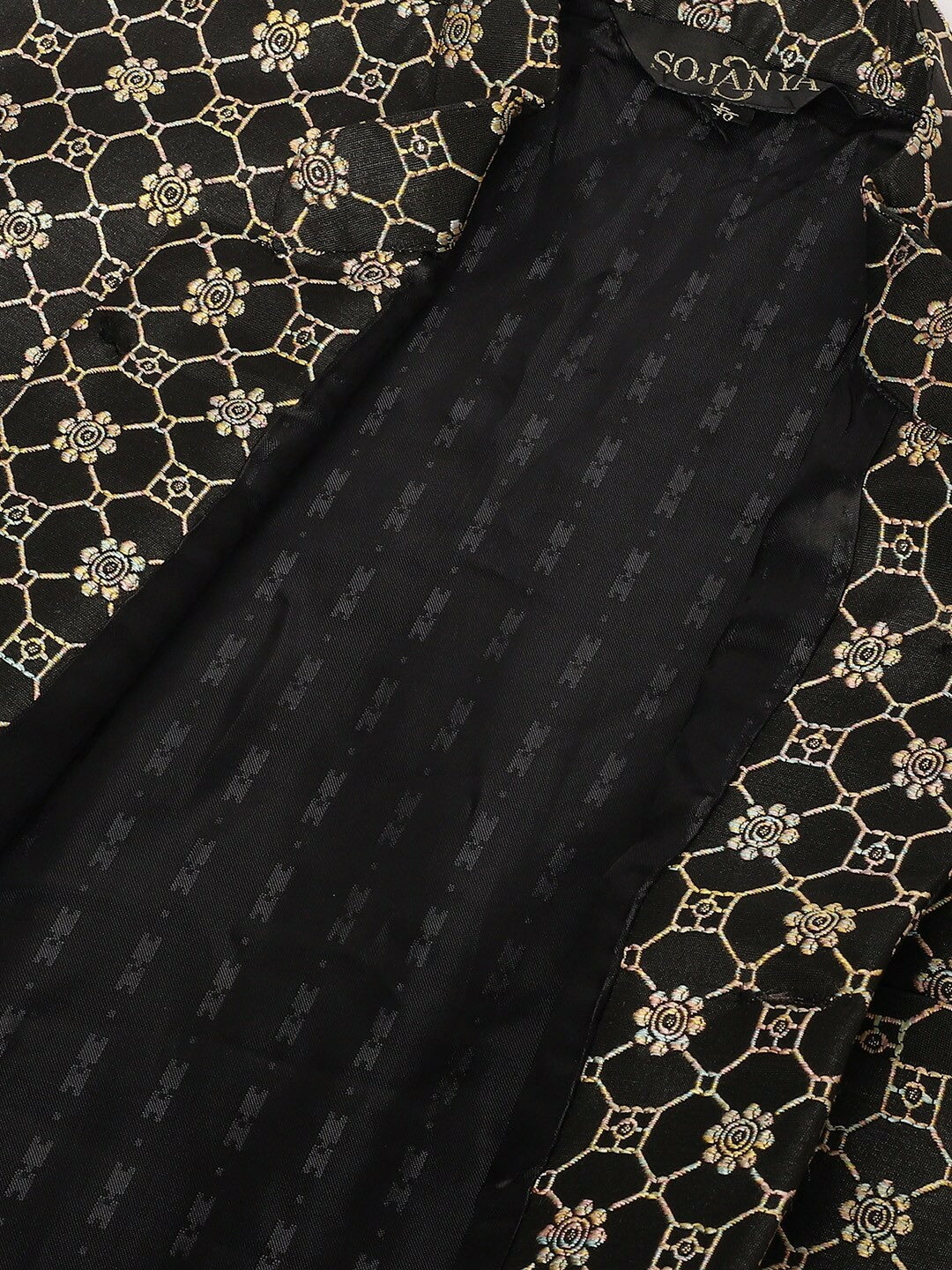 Men’s Black & Gold Embroidered Ethnic Motifs Nehru Jacket – Regal Festive Wear