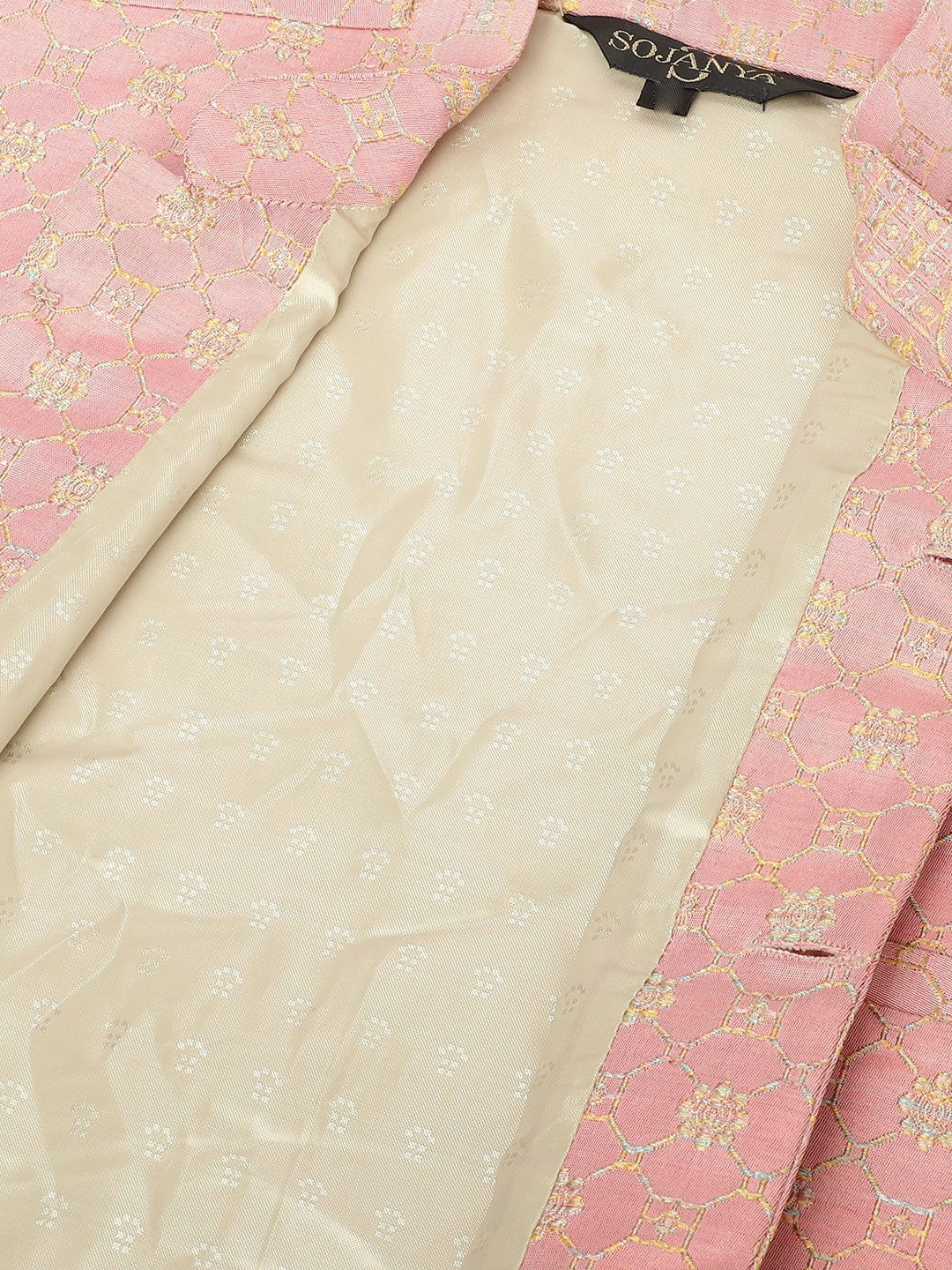 Men’s Pink Jacquard Woven Nehru Jacket – Elegant Festive Wear
